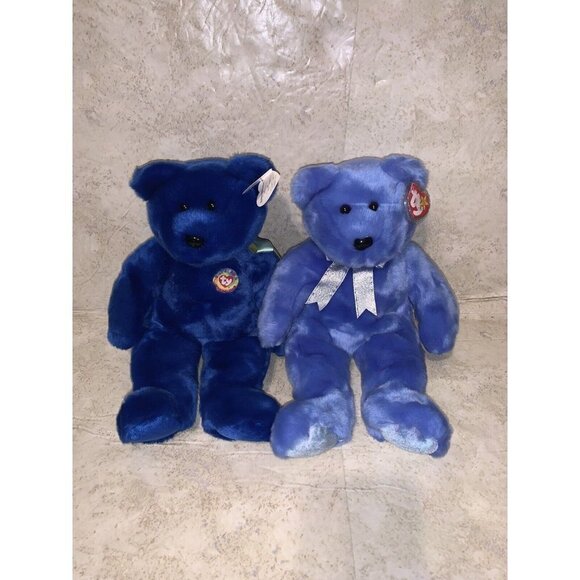Ty Clubby II Teddy Bear Beanie Buddy Blue Club Member 90s Stuffed Plush Bundle - Picture 2 of 9